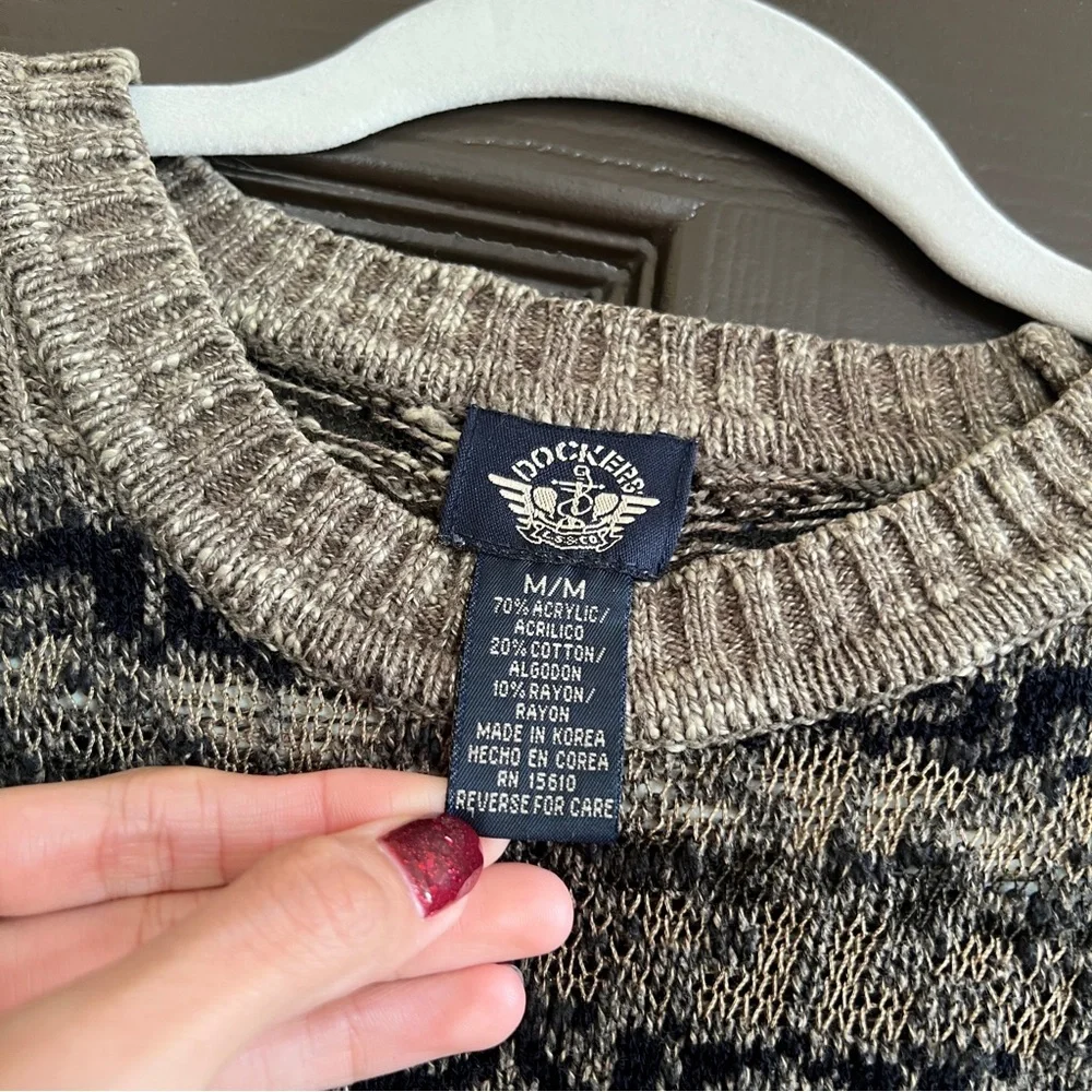 Dockers Men's Crewneck Sweater - Beige and Black Pattern - Picture 2 of 6